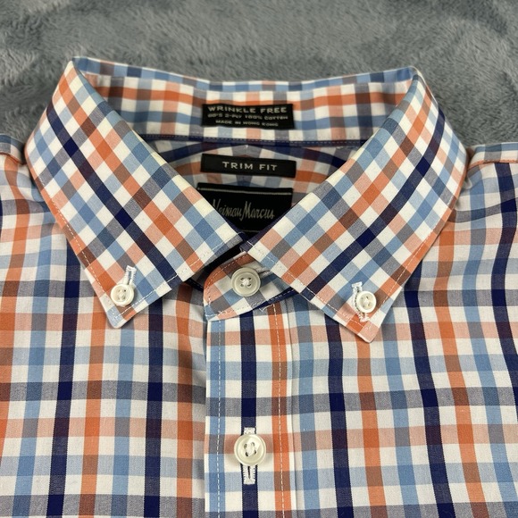 Neiman Marcus Trim Fit Shirt Mens Size 16 34/35 Multicolor Check Wrinkle‎ Free - Picture 4 of 10